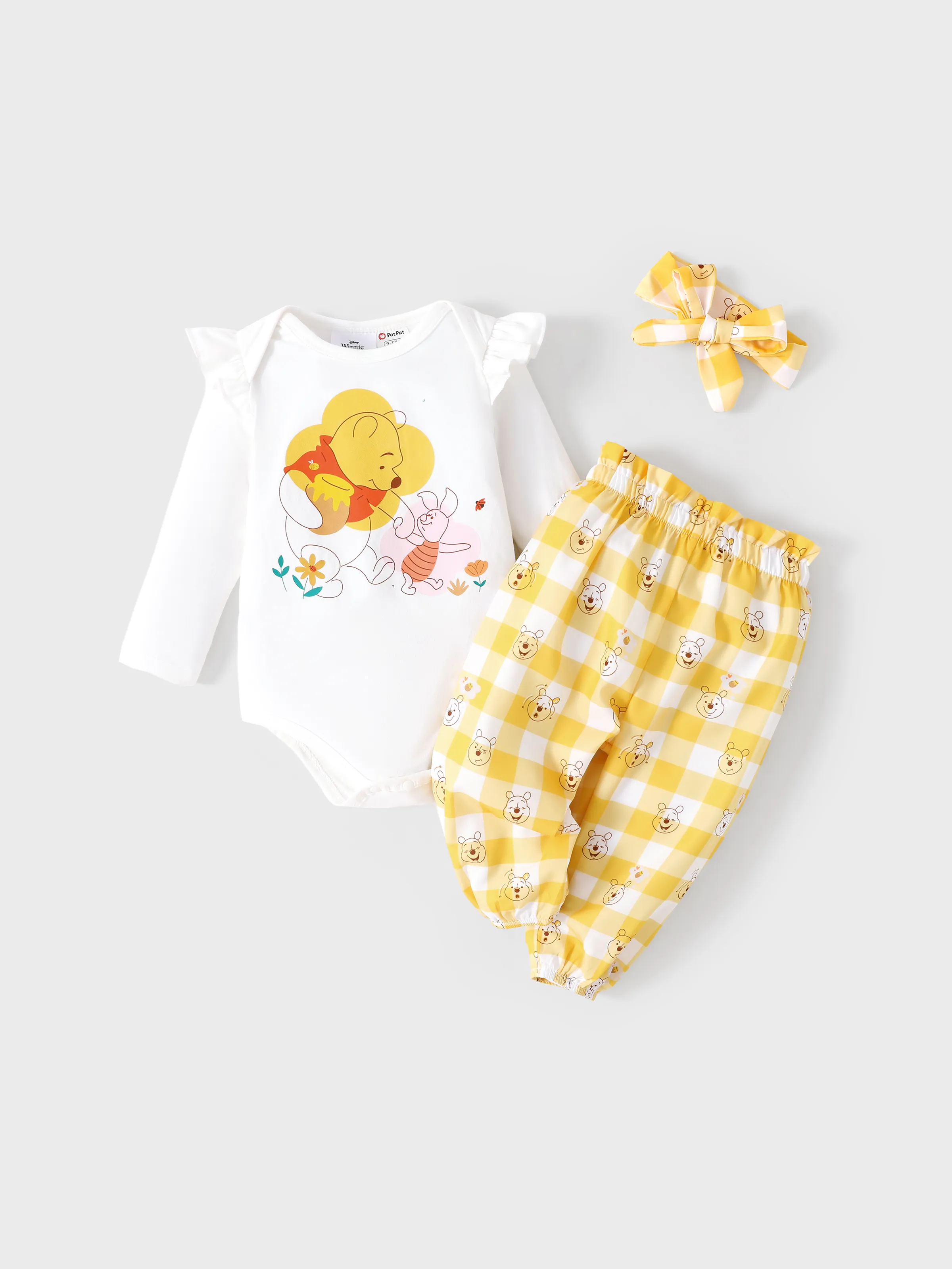 

Disney Winnie the Pooh Baby Girl 3pcs Ruffled Romper and Pants with Headband Set