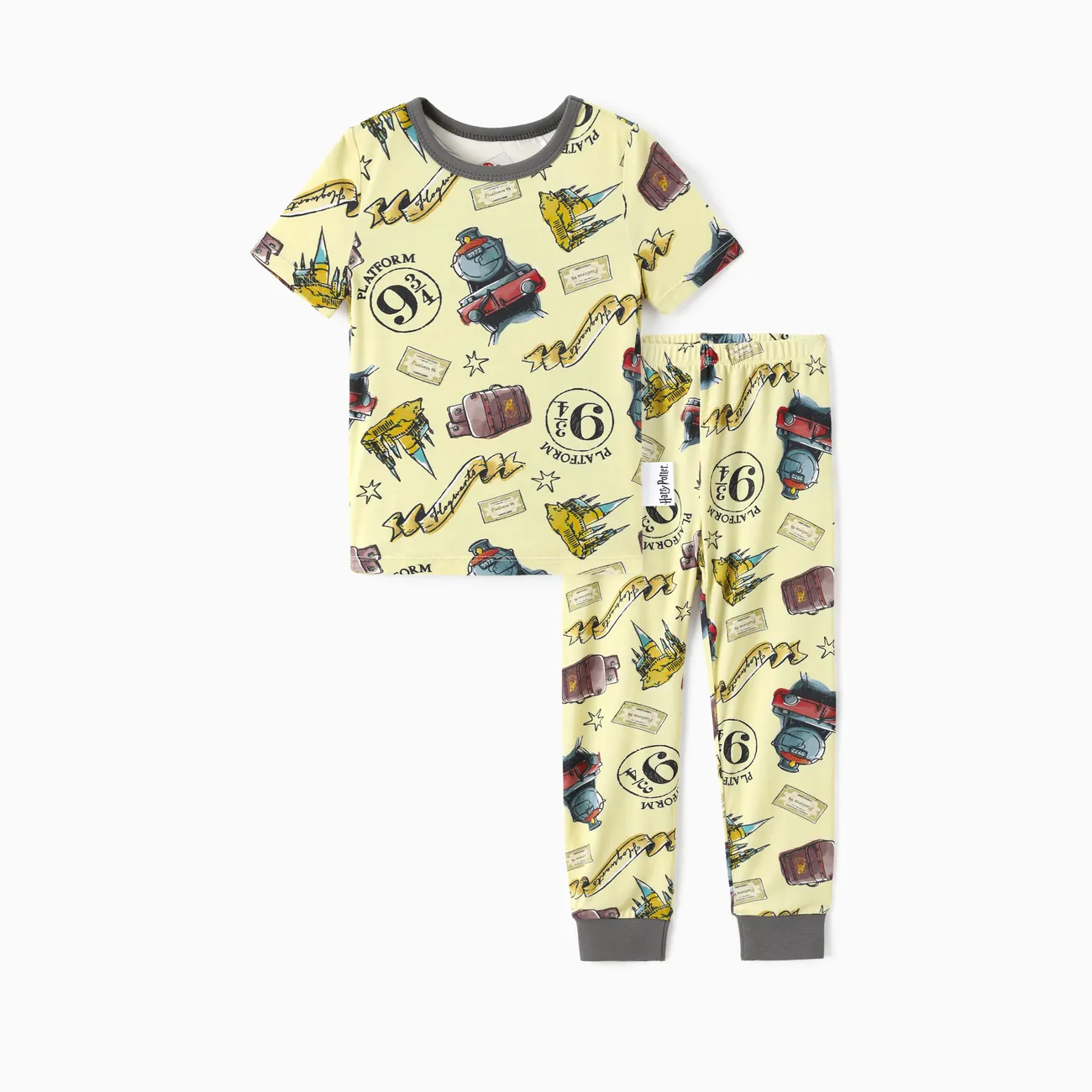 Harry Potter Toddler/Kid Boy 2pcs Bamboo Owl/College Badge Print Colorblock Short-sleeve Snug-Fitting Pajamas Set