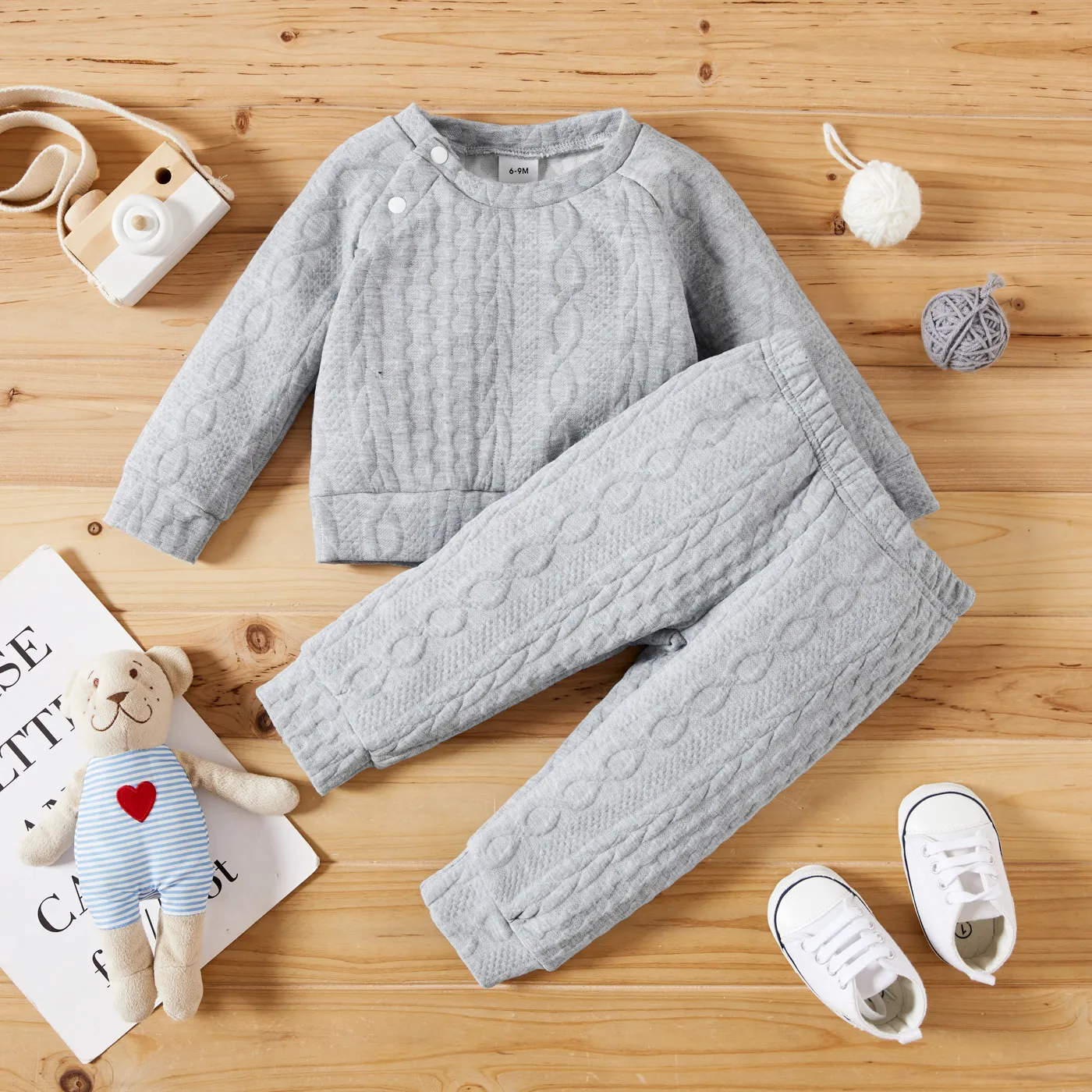 2 pièces Bébé Unisexe Basique Manches longues ensemble pour bébé Gris Clair