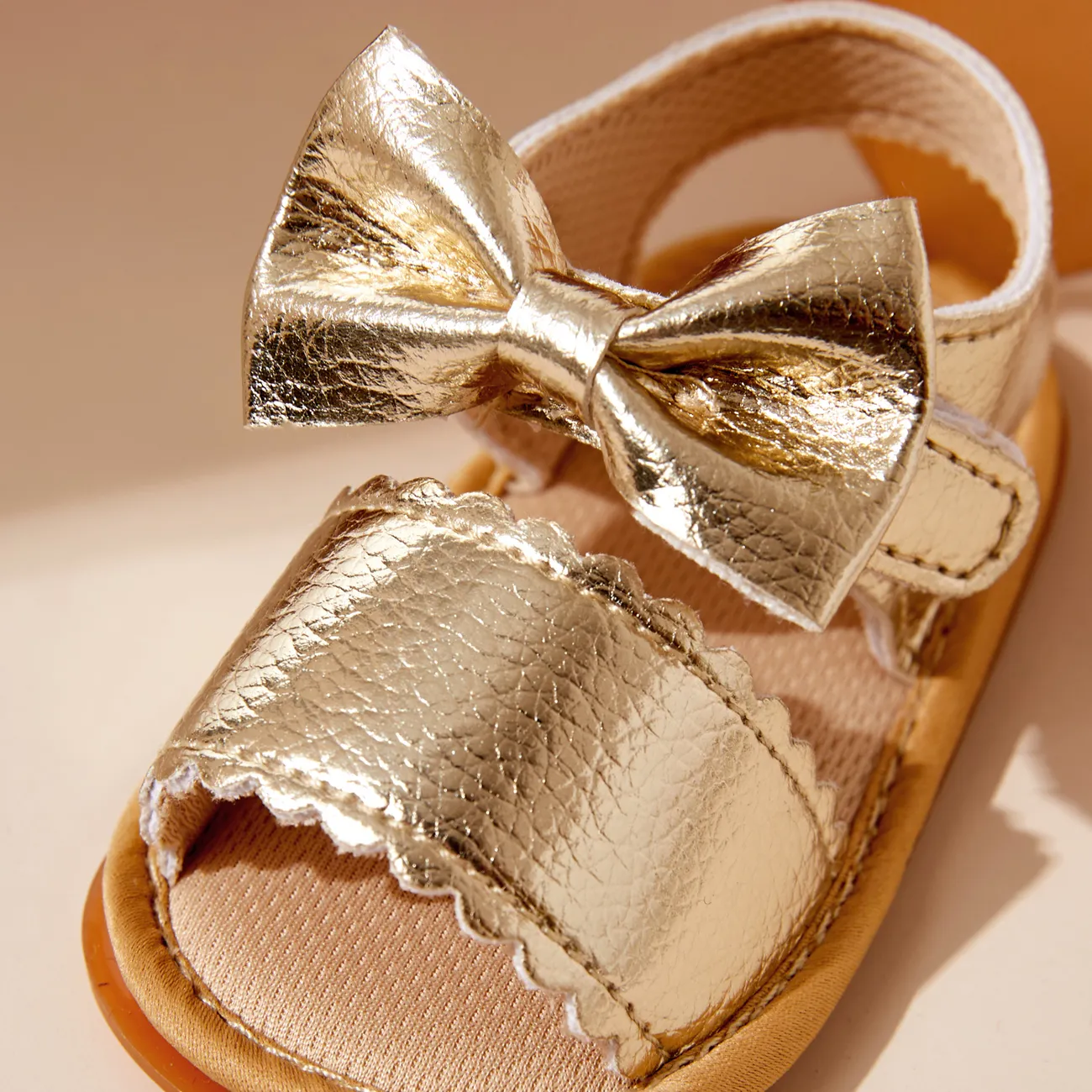 Baby / Toddler Solid Bowknot Velcro Closure Sandals Gold big image 1