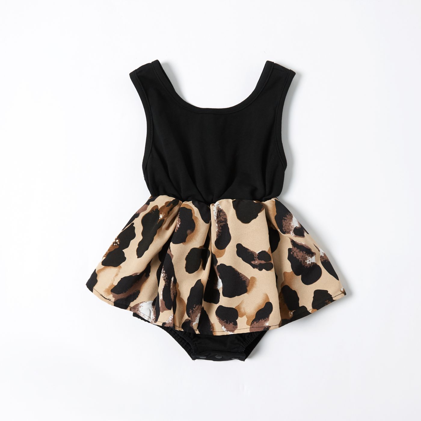 Leopard Print Splice Black Sling Dresses For Mommy And Me