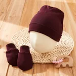 2-piece Baby Solid Anti-scratch Hat and Glove Set Burgundy
