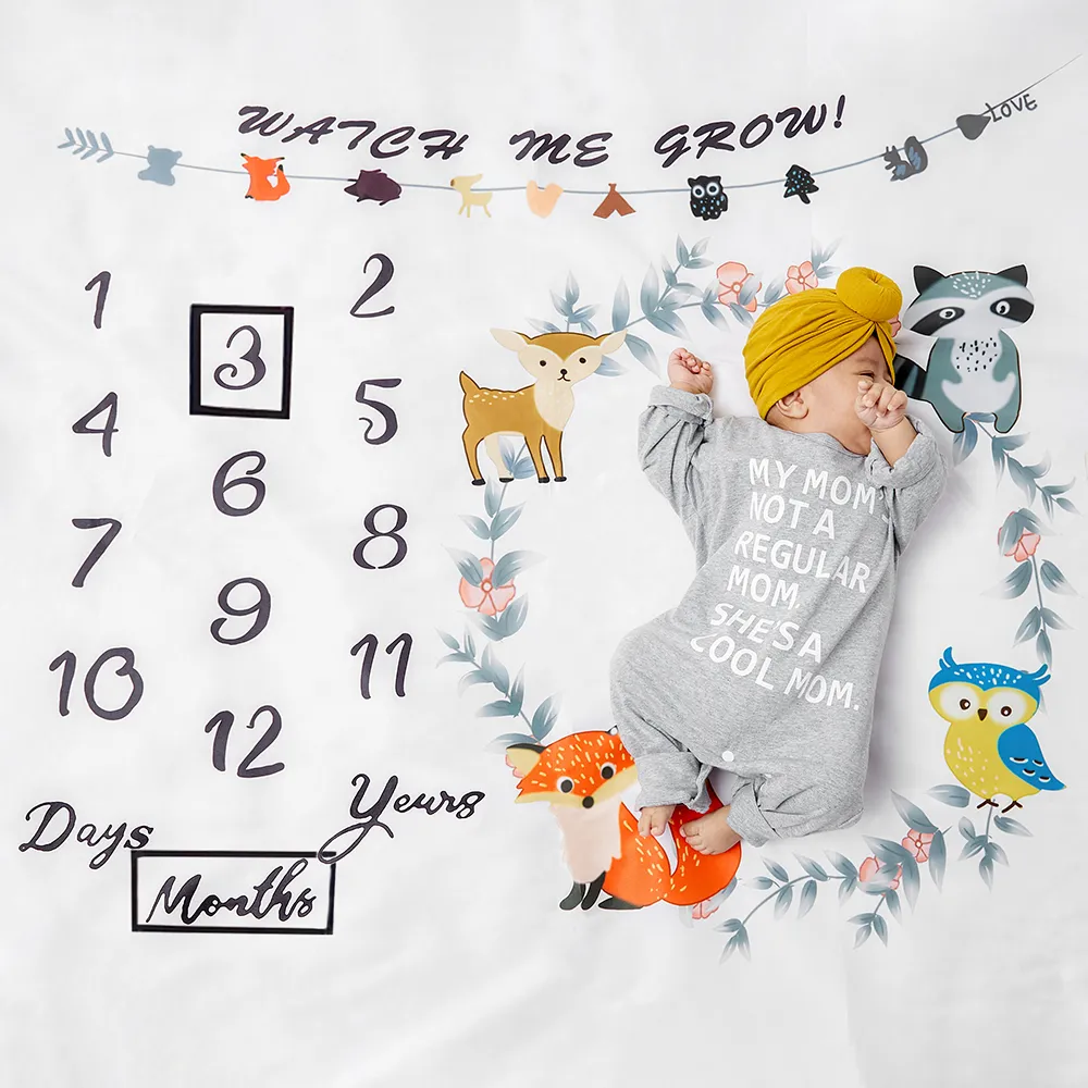 12 Monthly Cute Cartoon Animal Print Baby Milestone Photography Newborn Soft Baby Photography Props Background Blanket photo