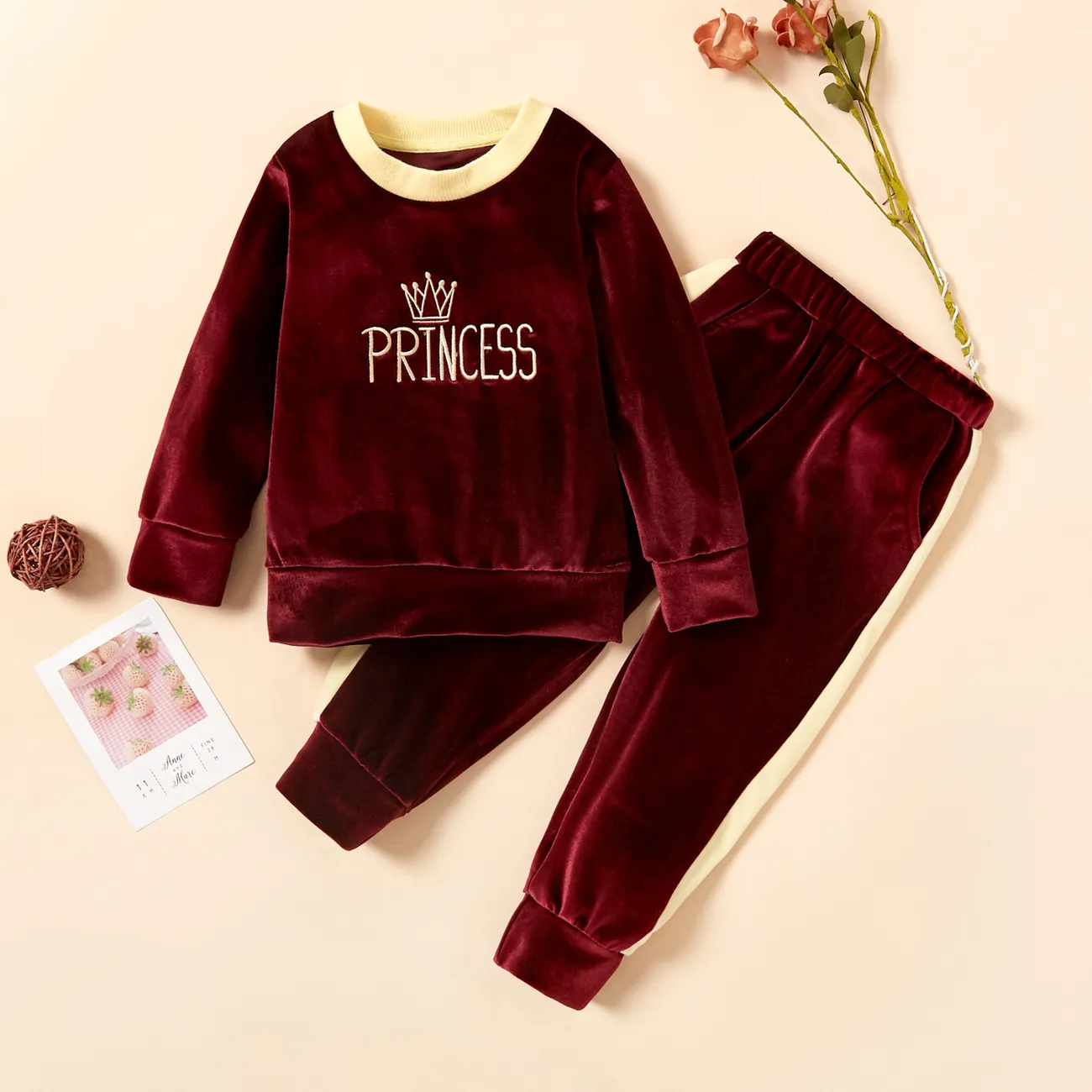 2-piece Baby / Toddler Letter Fleece Long-sleeve Pullover and Pants Set  big image 1
