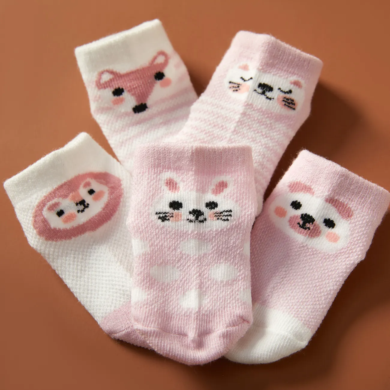 5-pack bebê / criança / criança animais meias sólidos Rosa big image 1