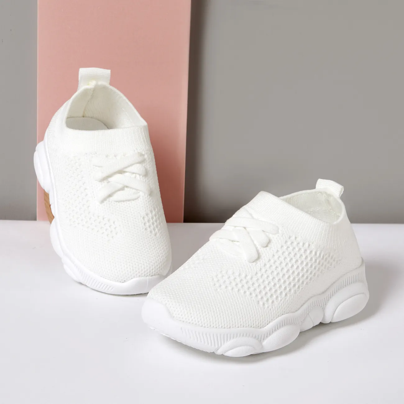 Toddler Boy / Girl Trendy Solid Breathable Athletic shoes Creamy White big image 1