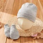 2-piece Baby Solid Anti-scratch Hat and Glove Set Grey