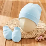 2件套嬰兒固體防刮帽子和手套套裝 淺藍