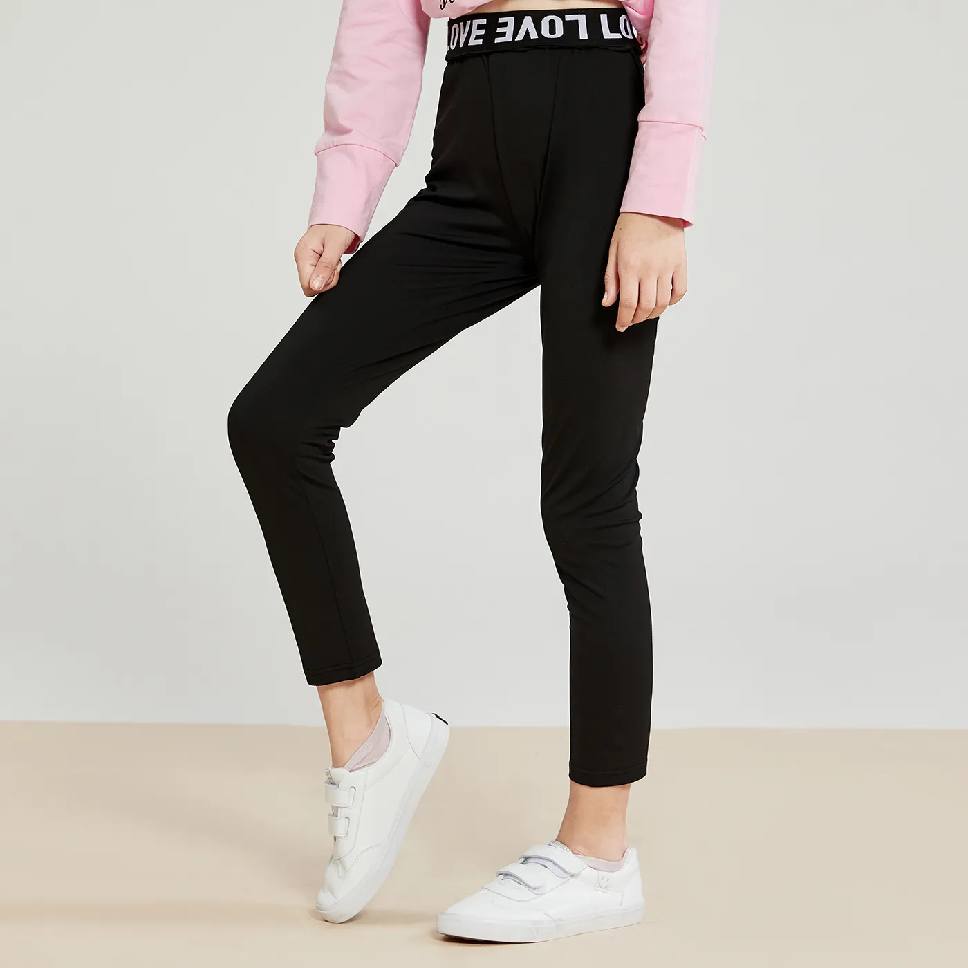 Kid Girl Letter Print Black/Leopard Print Leggings  image 3