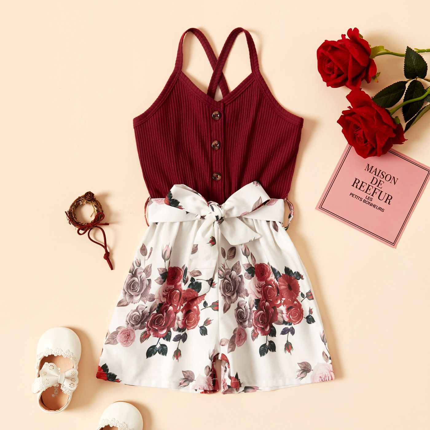 Baby / Toddler Girl Bowknot Floral Jumpsuit