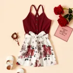 Baby / Toddler Girl Bowknot Floral Jumpsuit Burgundy
