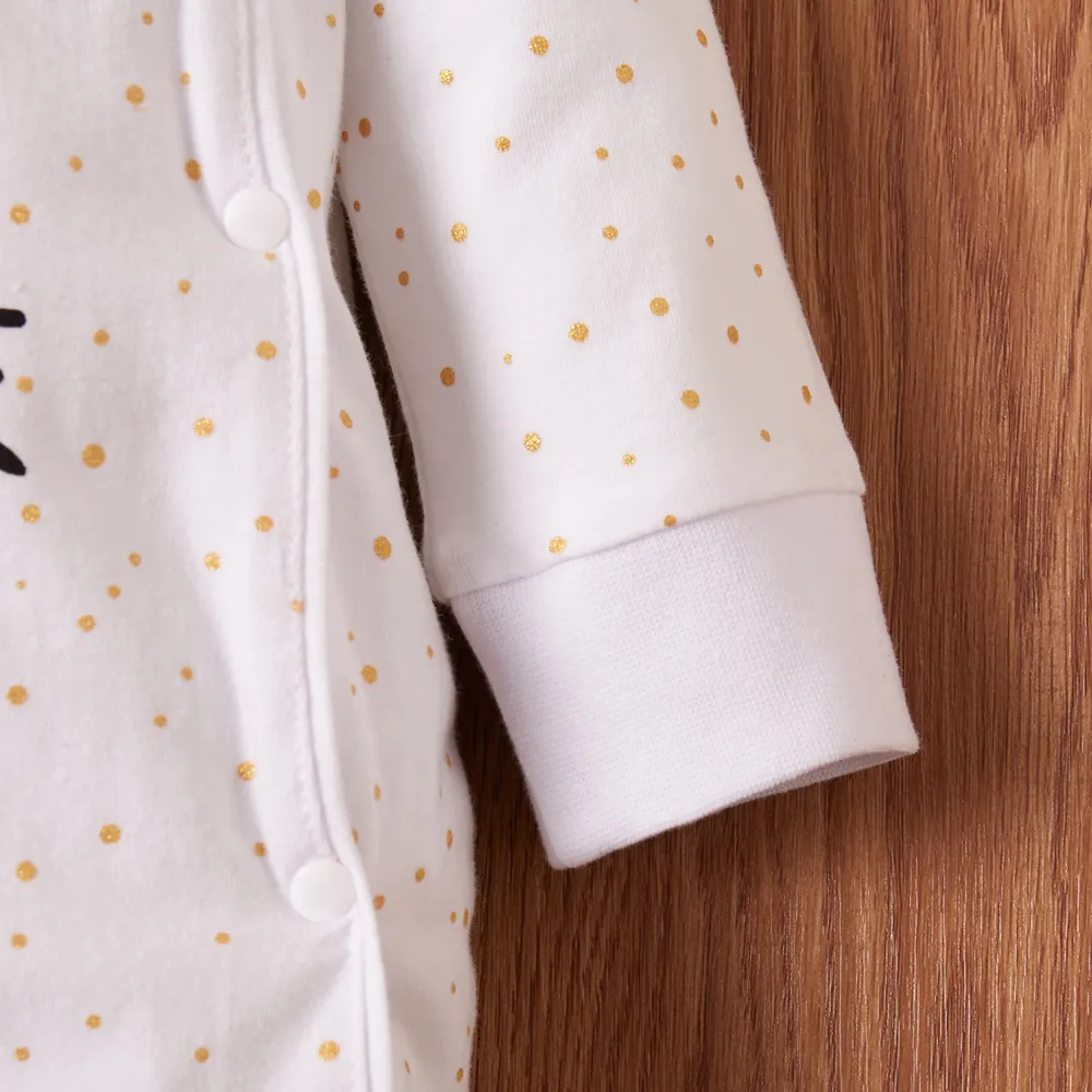 Rabbit Print 3D Ear Desert Dotted Footed/footie Long-sleeve White Baby Jumpsuit big image 5