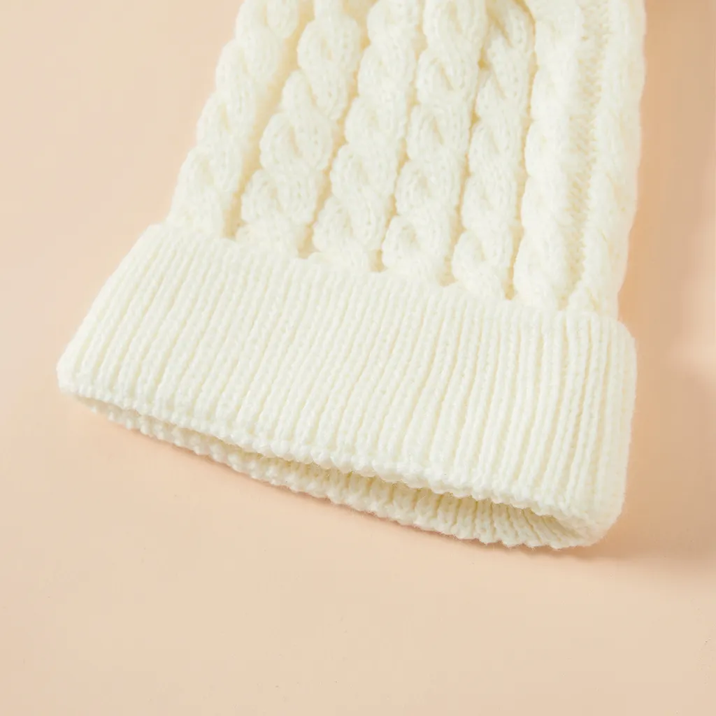 bonnets en tricot boules de poils multicolores automne/hiver Blanc big image 1