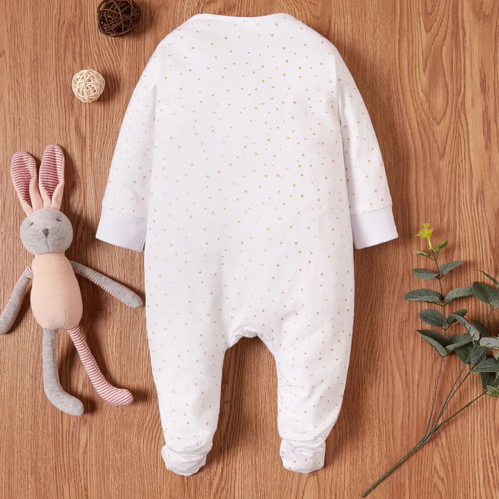 Rabbit Print 3D Ear Desert Dotted Footed/footie Long-sleeve White Baby Jumpsuit big image 2