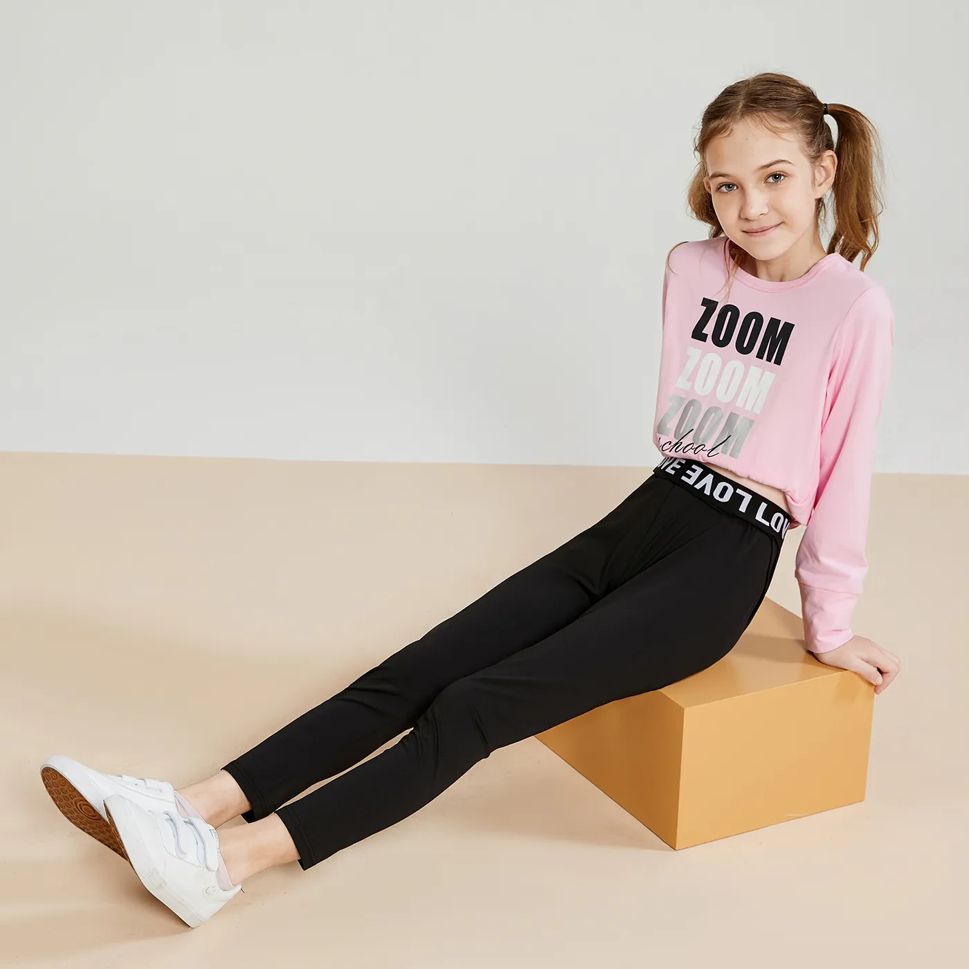 Kid Girl Letter Print Black/Leopard Print Leggings  image 4