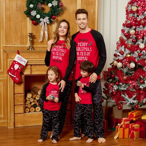Family Look Red casual Pajama Sets Letter  Litooffset print Matching Pajamas