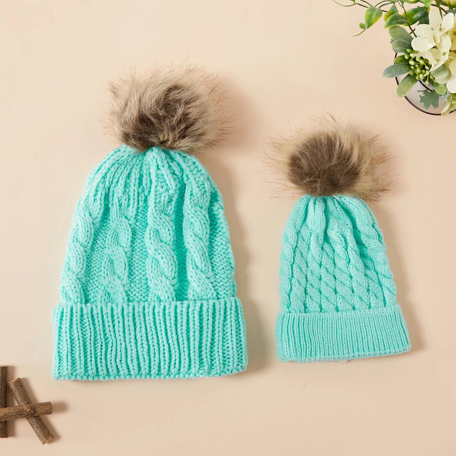 Autumn/Winter Multicolor Hairball Knit Beanie Hats