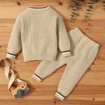 2pcs Solid Stripe Decor Knitted Long-sleeve Baby Set  image 2