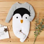 100% Cotton 3D Penguin Beak Knitted Long-sleeve Baby Jumpsuit Grey