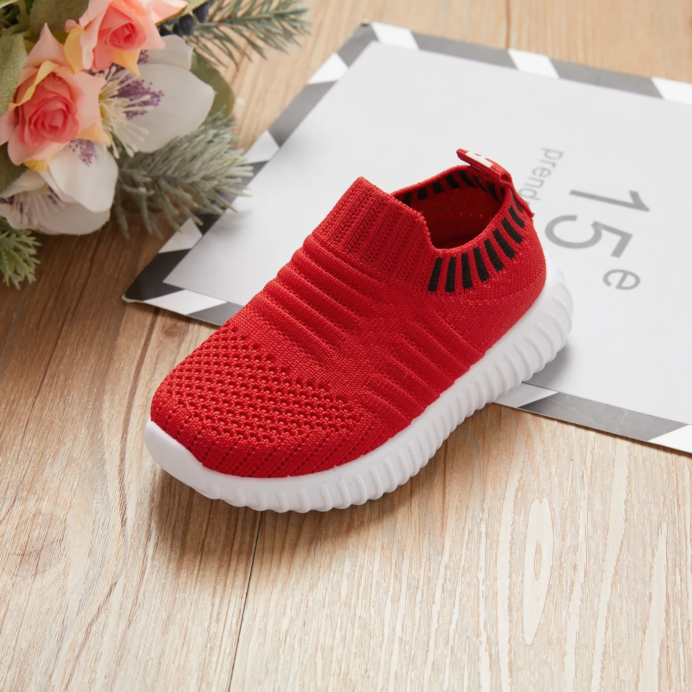 Toddler / Kid Breathable Knitted Solid Sneakers Red