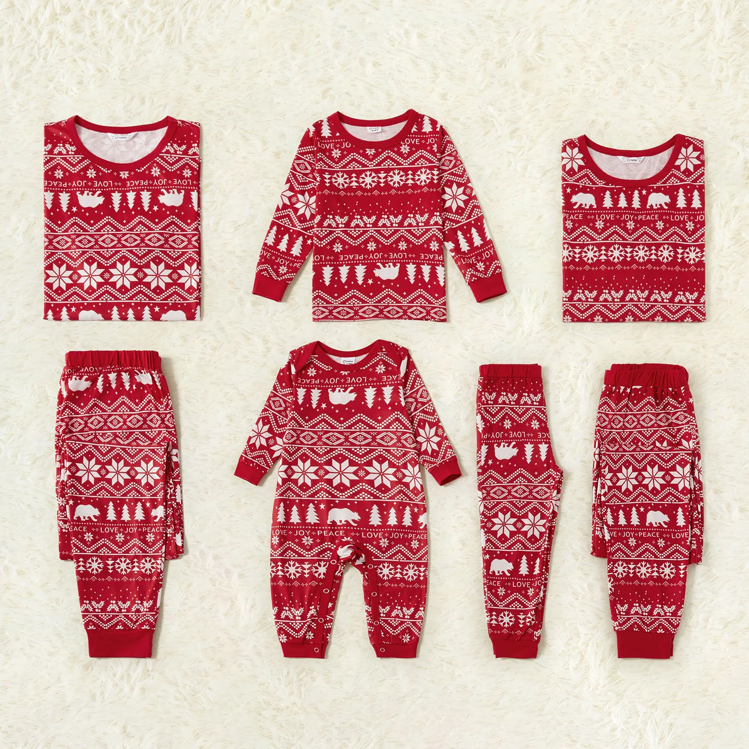 Traditional Christmas Print Family Matching Pajamas Sets (Flame resistant) Red image 3