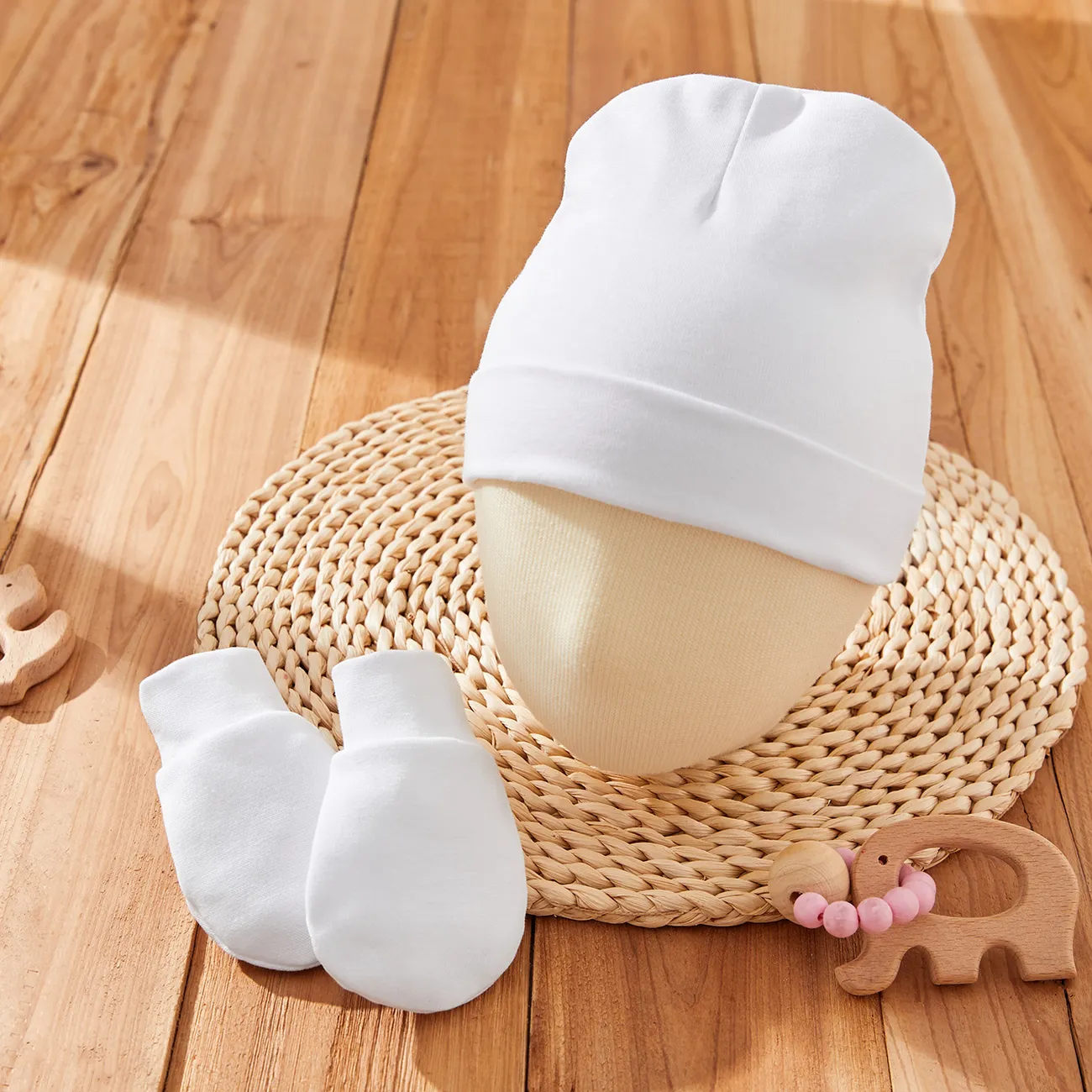 Ensemble de chapeaux et de gants anti-rayures Baby Solid en 2 pièces Blanc big image 1