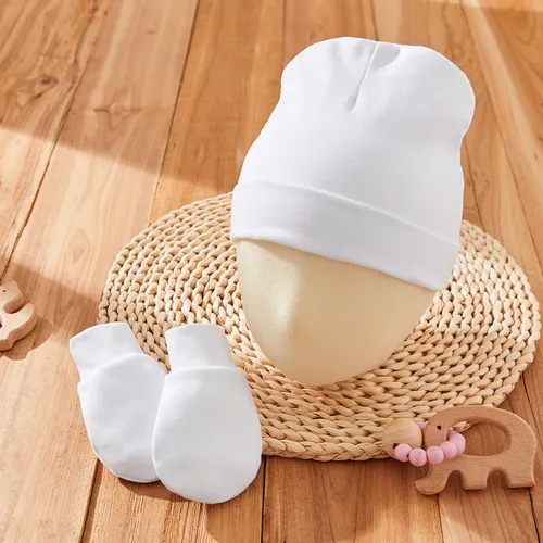 2件套嬰兒固體防刮帽子和手套套裝