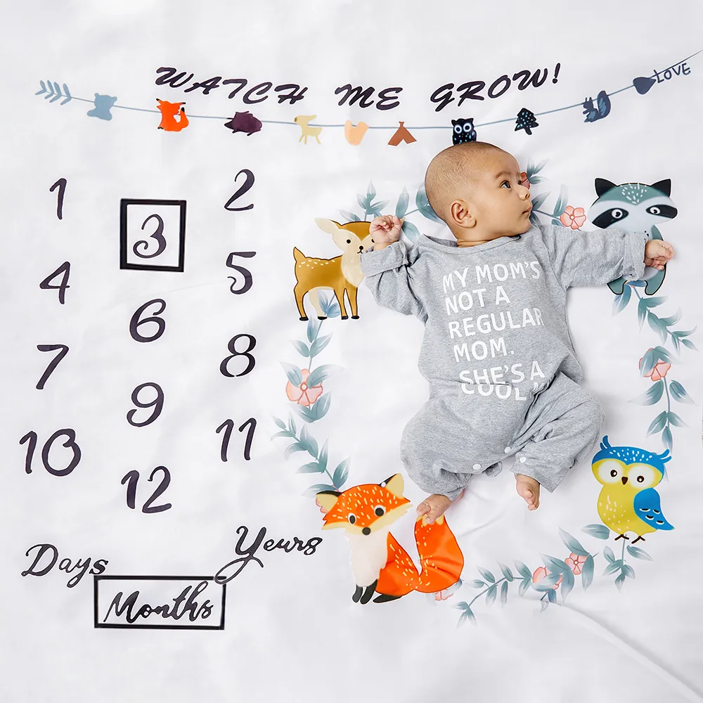 12 Monthly Cute Cartoon Animal Print Baby Milestone Photography Newborn Soft Baby Photography Props Background Blanket photo Multi-color big image 1