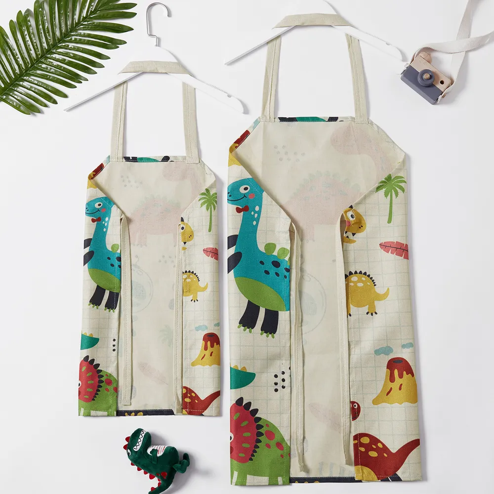 Cute Dinosaur Print Linen Aprons for Mommy and Me  big image 2