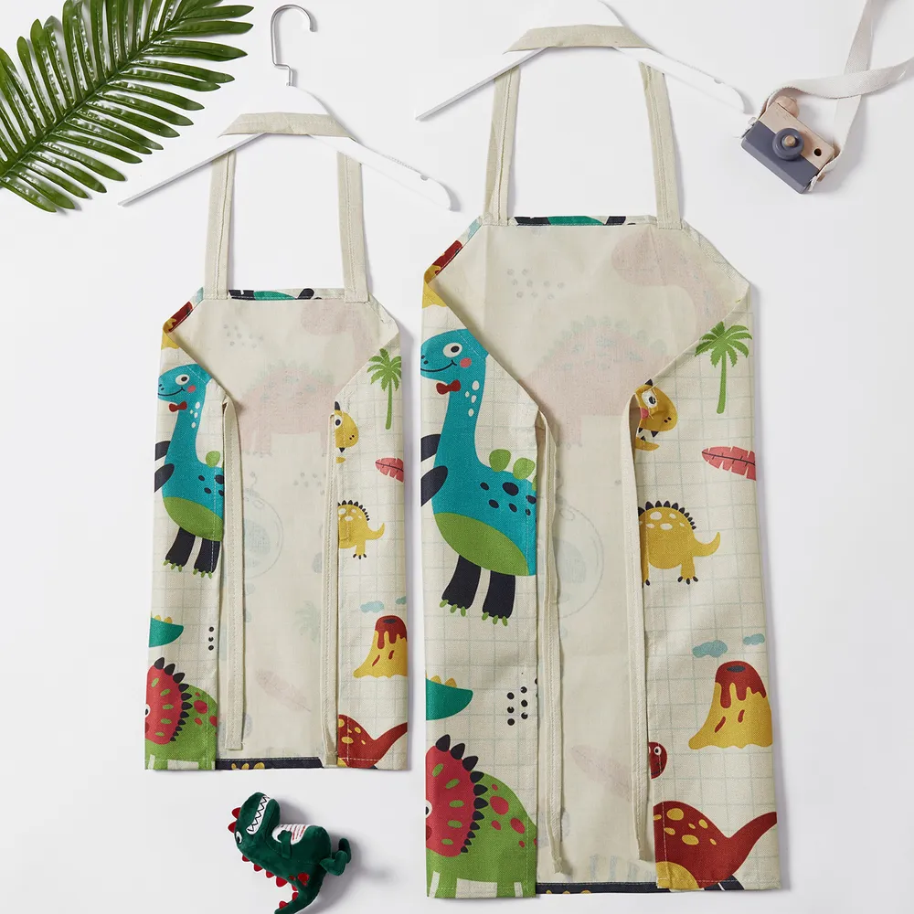 Cute Dinosaur Print Linen Aprons for Mommy and Me big image 2
