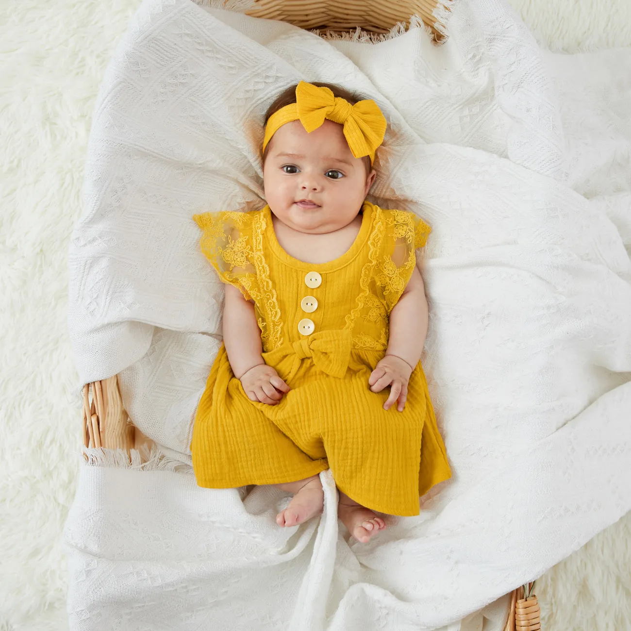 Baby Spitze Basics Ärmellos Kleider gelb big image 1