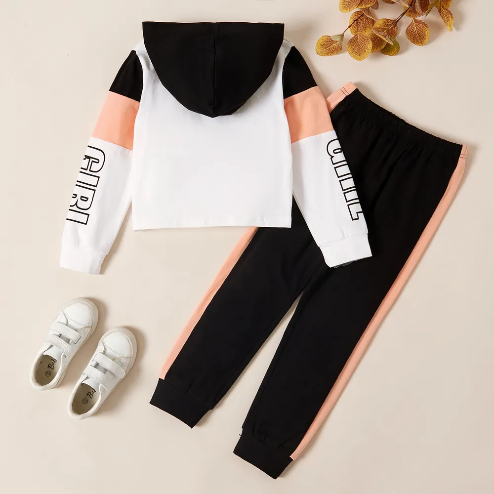 2-piece Kid Girl Butterfly Print Letter Hooded Sweatshirt and Pants Set big image 2