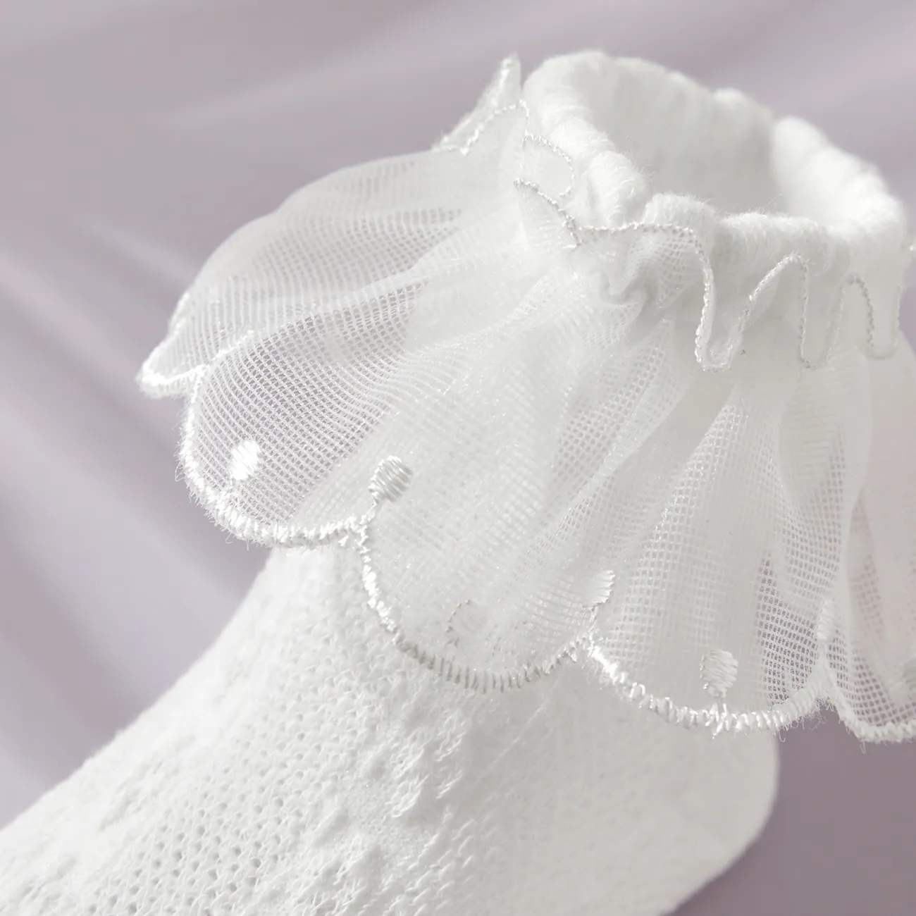 calcetines transpirables con volantes de encaje sólido para bebés / niños pequeños Blanco big image 1