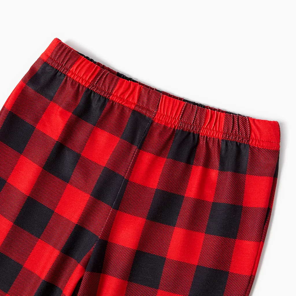 Mosaic Family Matching ' Merry Xmas ' Reindeer Print Plaid Christmas Pajamas Sets（Flame Resistant） Black image 6
