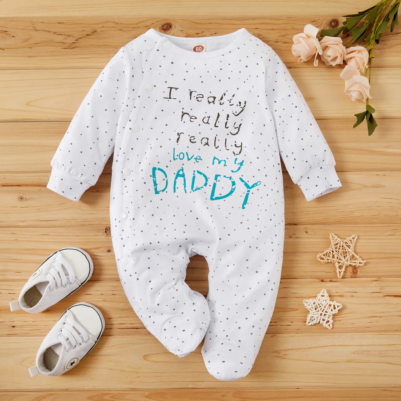 Baby Boy/Girl 95% Cotton Long-sleeve Footed Letter Print Jumpsuit