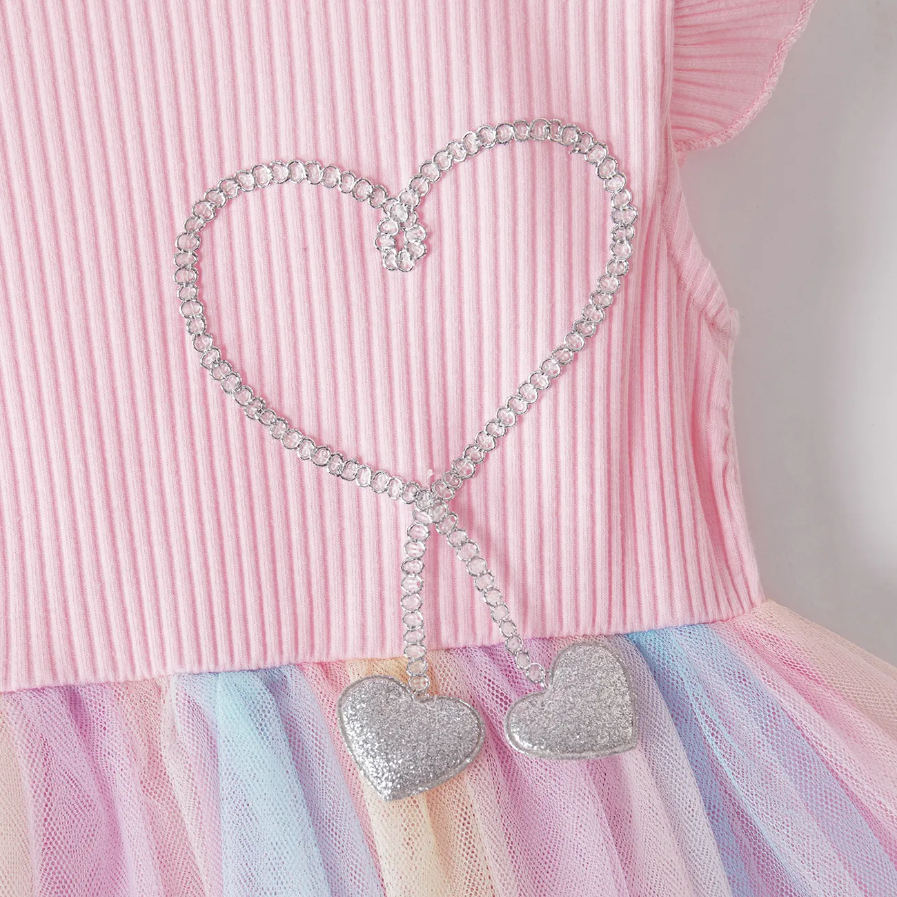 schönes Kind Mädchen Prinzessin Fliegenärmel Herz Regenbogen Mesh Partykleid rosa big image 1