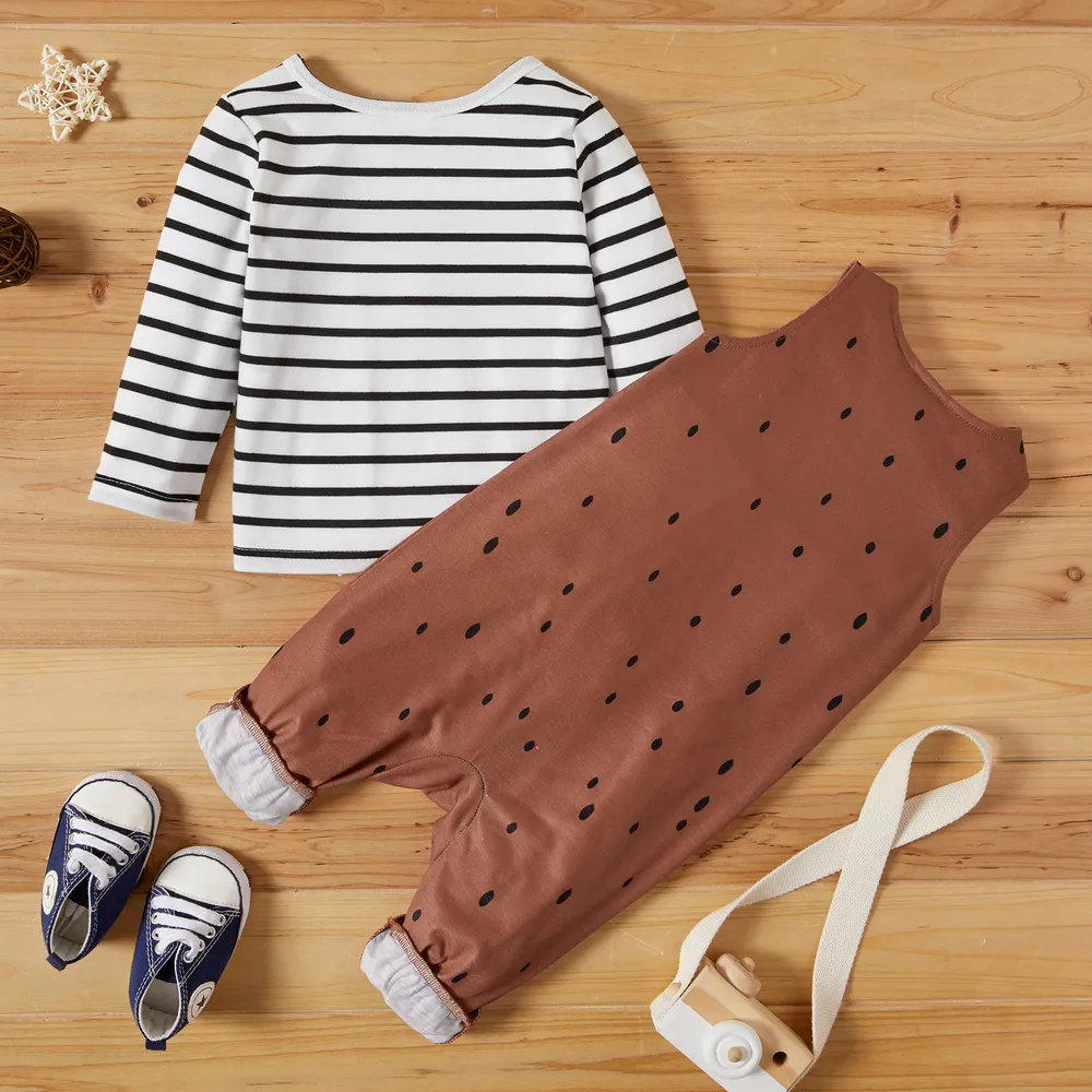 Baby Boy Striped Top & Animal Overalls Sets big image 2