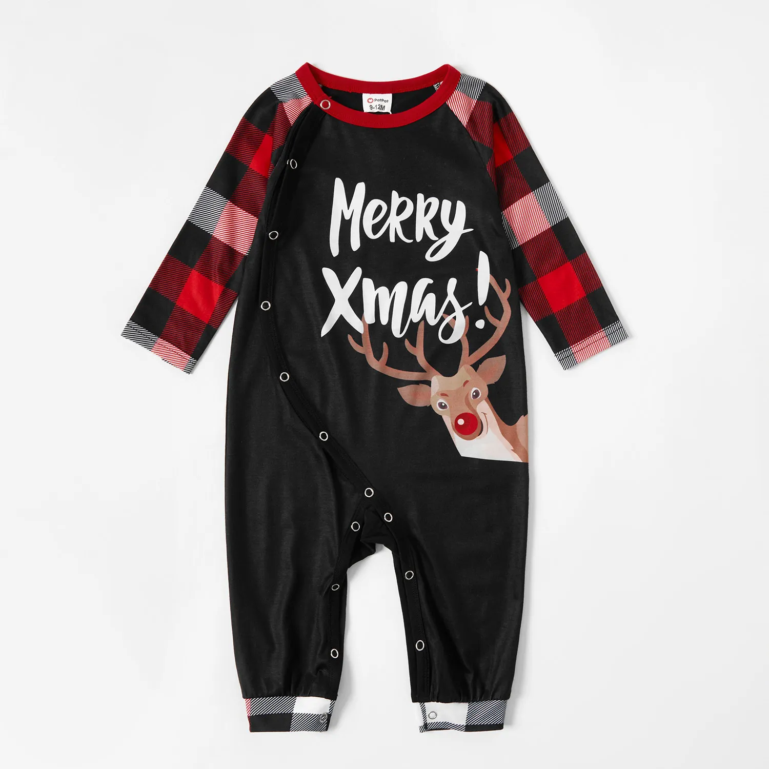 Mosaic Family Matching Reindeer Merry Christmas Pajamas Set(Flame Resistant) Black/White/Red image 4