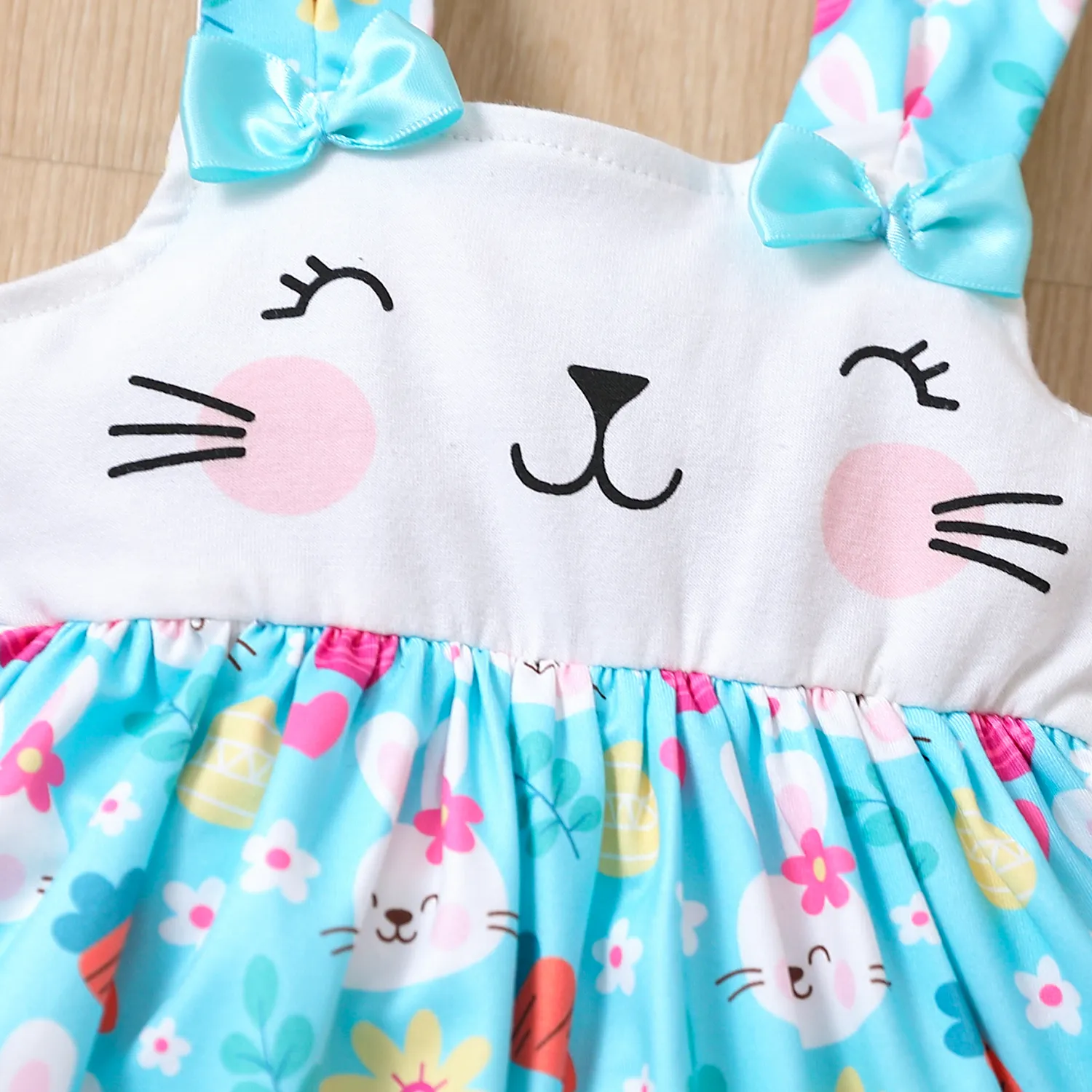 Baby Girl 95% Cotton Rabbit Print Bow Front Sleeveless Romper Blue image 3