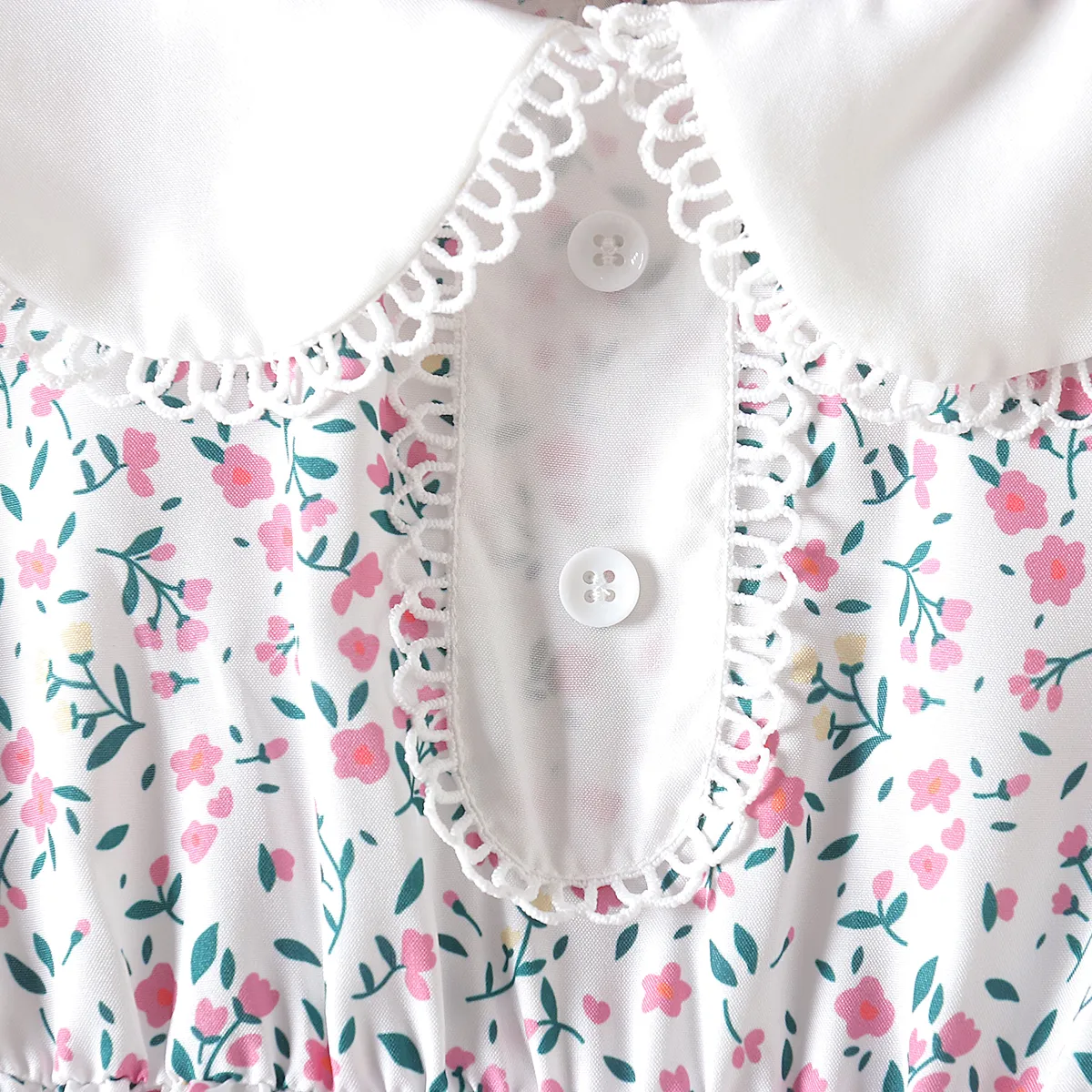 2pcs Toddler Girl Allover Floral Print Doll Collar Puff Sleeve Dress with Crossbody Bag Pink image 6