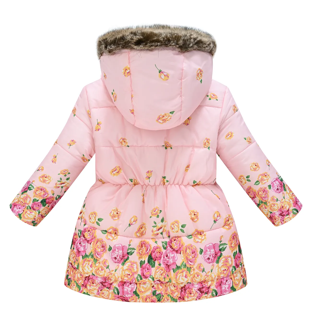Chaqueta acolchada con capucha para niña dulce, diseño floral - 1 pieza. Rosado big image 1