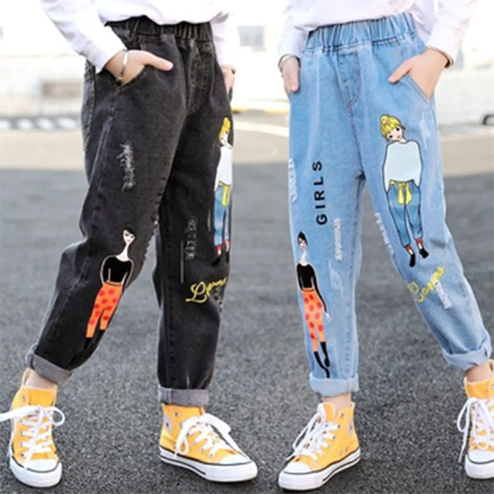 Kid Girl Childlike Character Denim Jeans