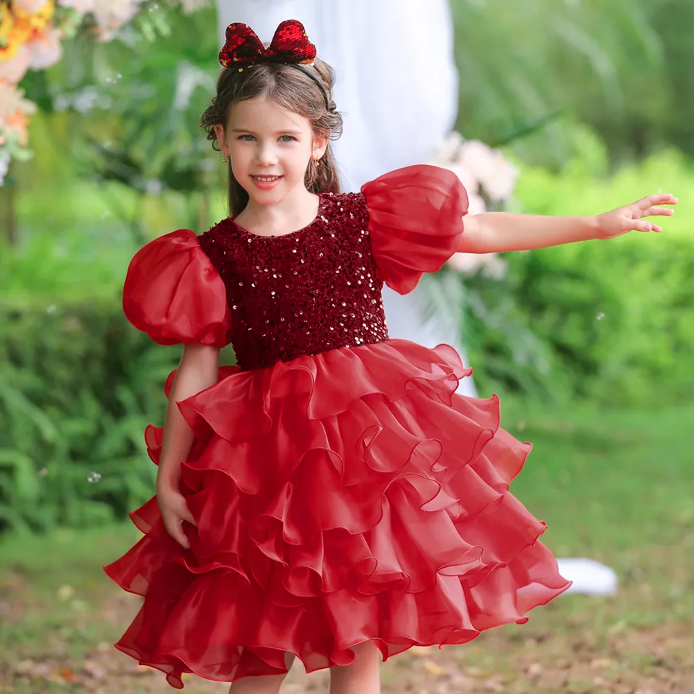 2PCS Toddler/Kid Girl Sweet Puff Sleeves Costume Dress  big image 1