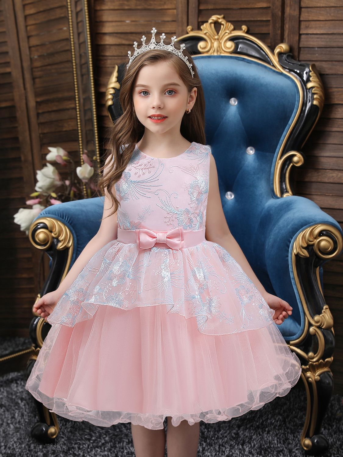 

Toddler Girl Elegant Multi-layeredTropical Flower Costume Dress