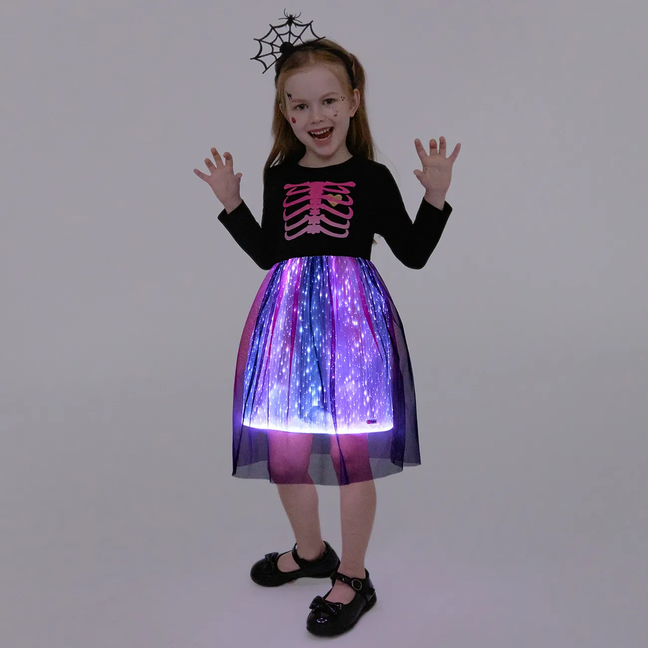 Go-Glow Illuminating Kid Dress avec Light Up Stripes Color Clash Jupe, y compris le contrôleur (batterie intégrée) Noir big image 1