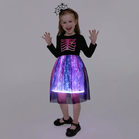 Go-Glow Halloween Illuminating Kid Dress with Light Up Stripes Color Clash Skirt Including Controller (Built-In Battery) Black big image 4