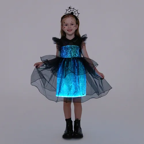 Go-Glow Wednesday Look Illuminating Black Dress with Light Up Layered Tulle Skirt Including Controller (Built-In Battery)