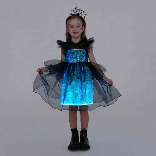 Go-Glow leuchtendes schwarzes Kleid mit leuchtendem mehrlagigem Tüllrock inklusive Controller (eingebauter Akku)