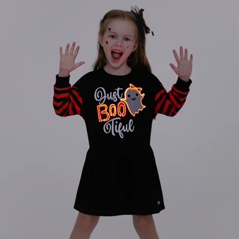 Go-Glow Illuminating Sweatshirt Dress with Light Up Print and Letters Including Controller (Built-In Battery) Black big image 5