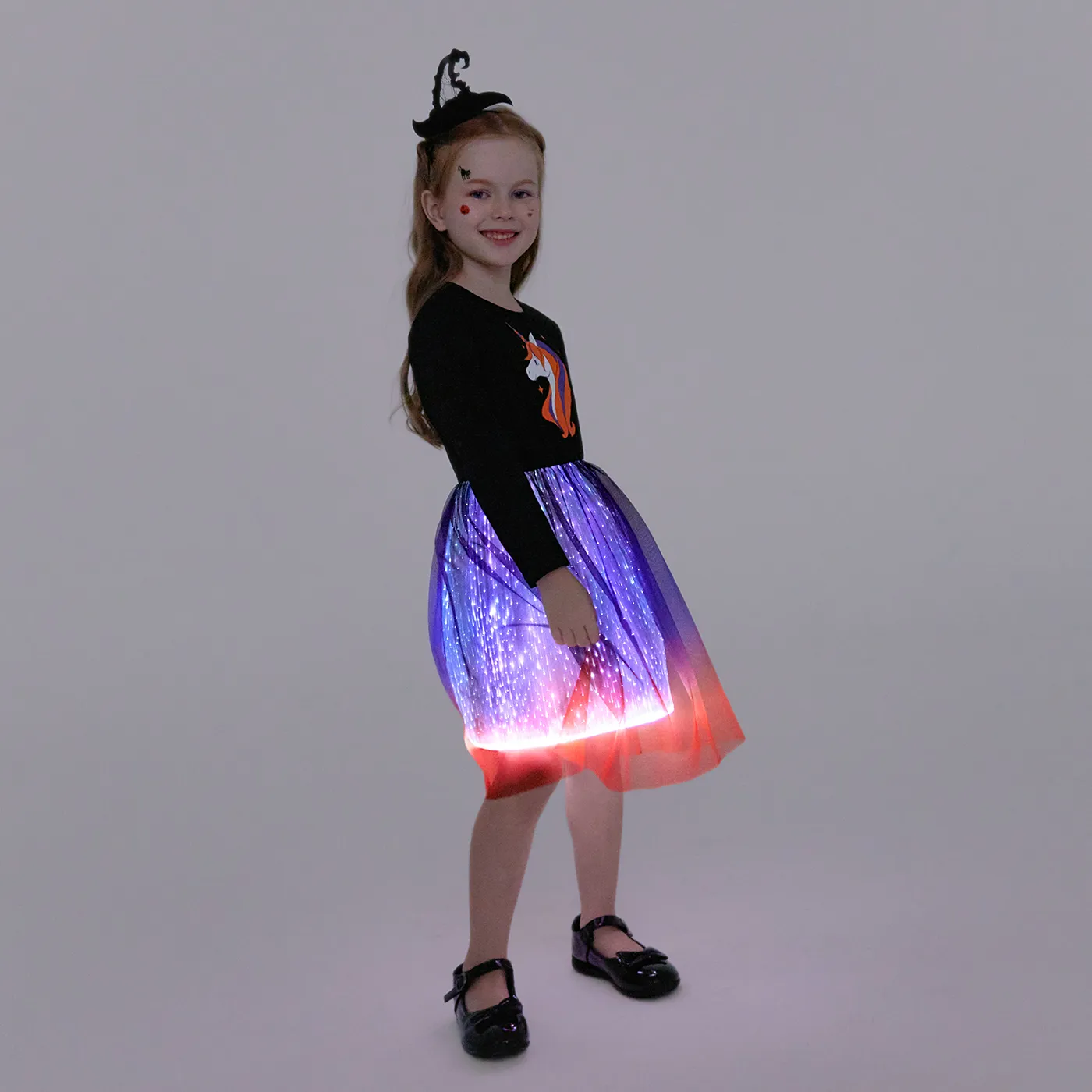 Go-Glow Illuminating Kid Unicorn Dress with Light Up Skirt Including Controller (Built-In Battery) Black image 6